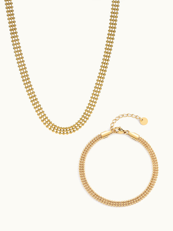 Three Strand Small Ball Kette & Armband Set