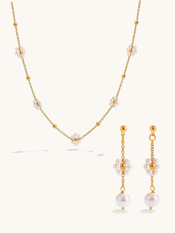Flower Pearl Kette und Ohrringe Set