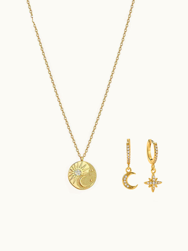 Sun and Moon Kette & Hoop Ohrringe Set