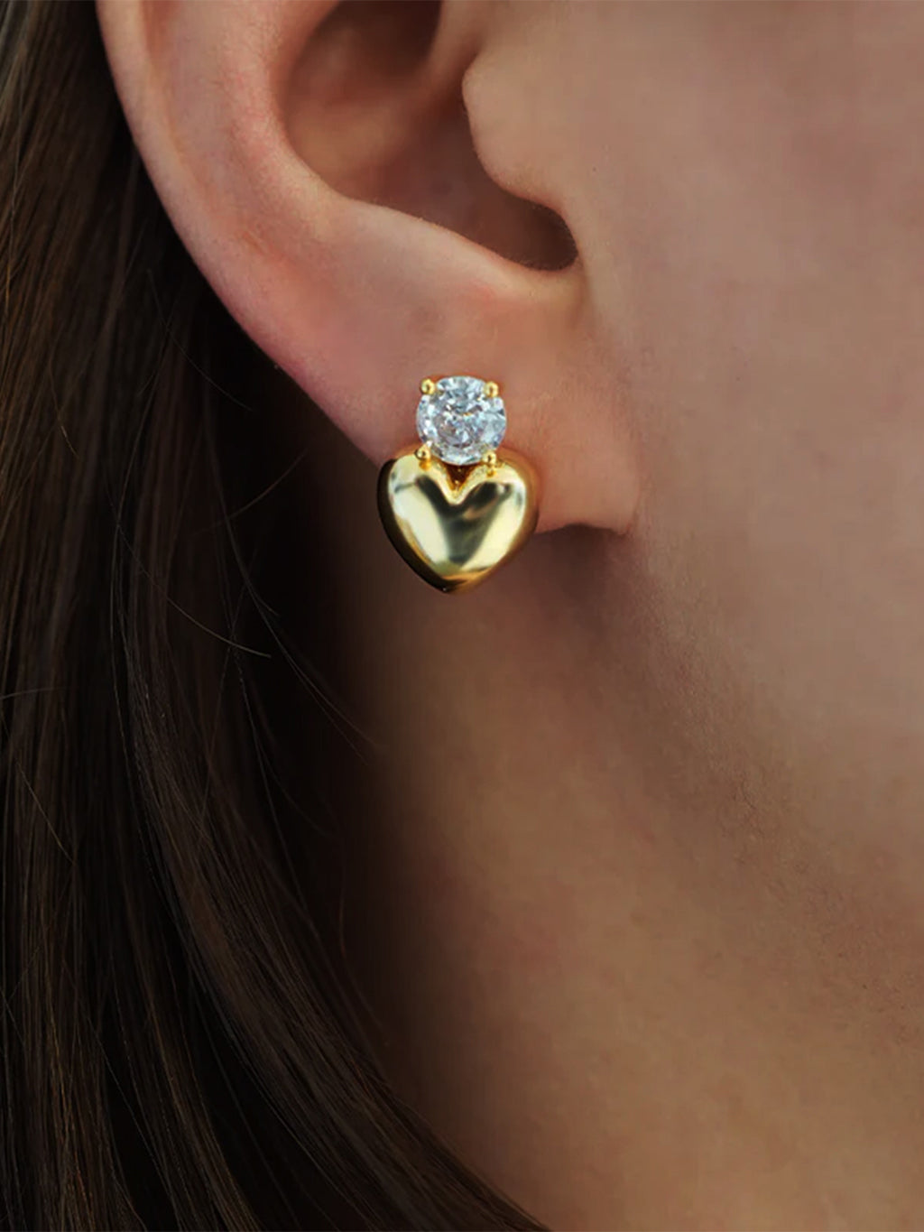 Single Zirkon Puffy Heart Stud Ohrringe
