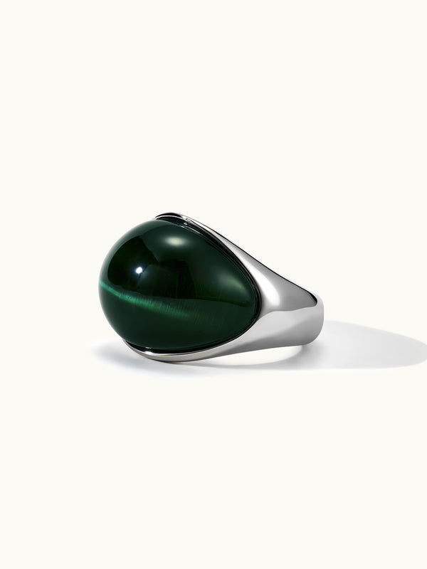 Green Cat Eye Stone Silber Ring