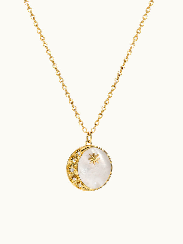 Disc Crescent Moon Star Kette