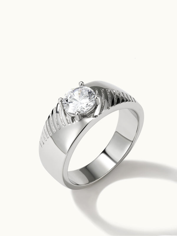 Twill Solitaire Round Zirkonia Ring