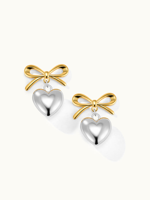 Mixed Metal Ribbon Heart Ohrringe