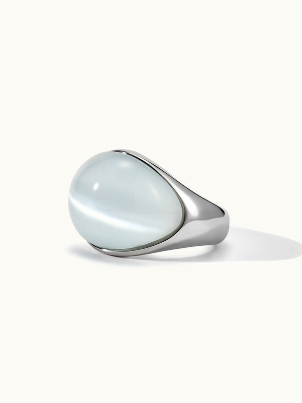 White Cat Eye Stone Silber Ring