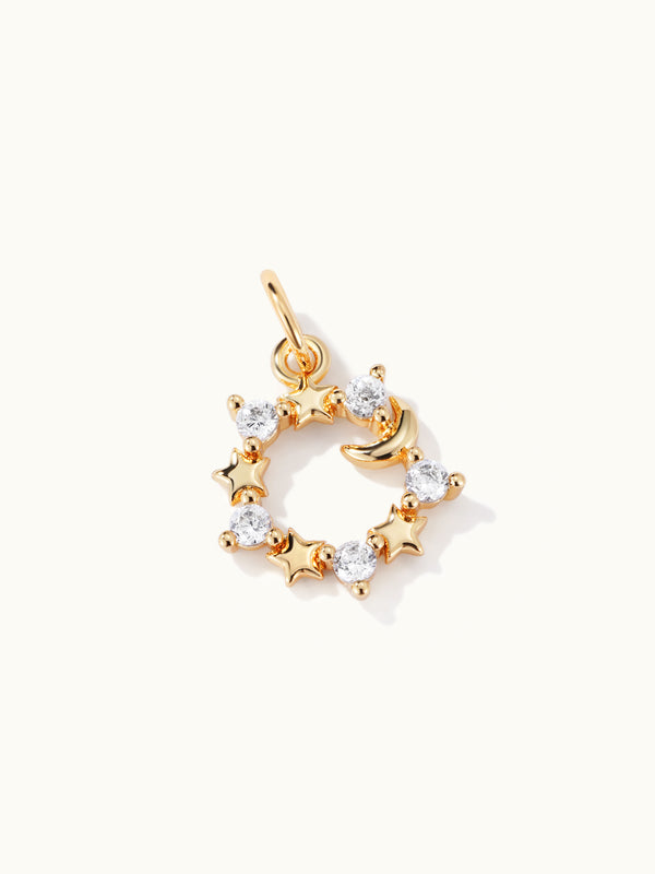 Crescent Moon Star Round Charm