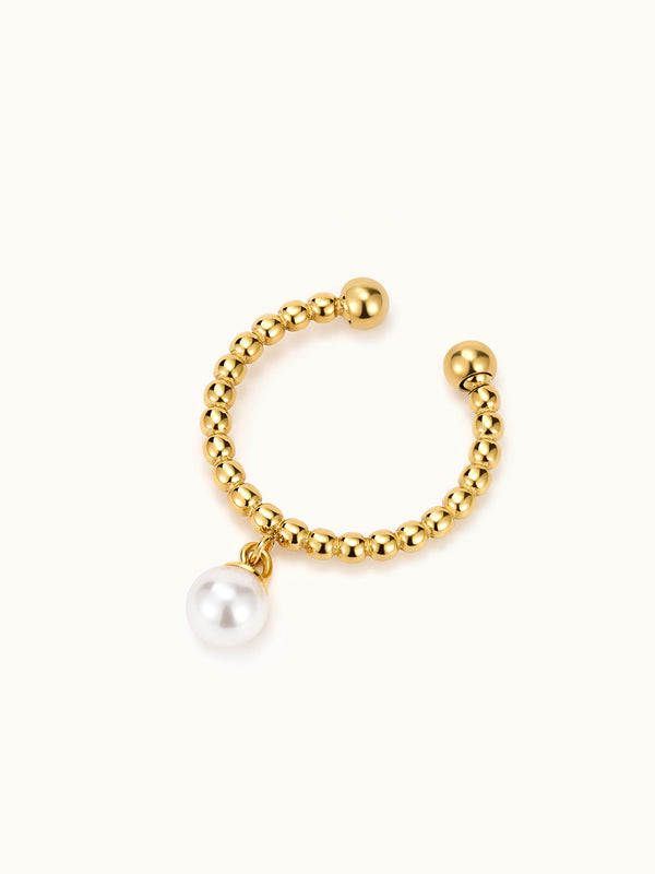 Dangling Pearl  Round Ball Ring