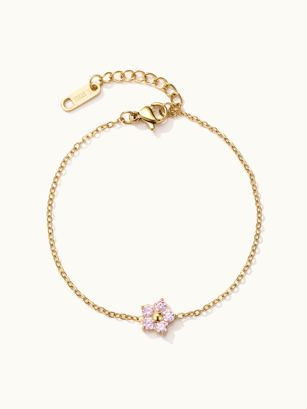Single Pink Flower Zirkonia Armband