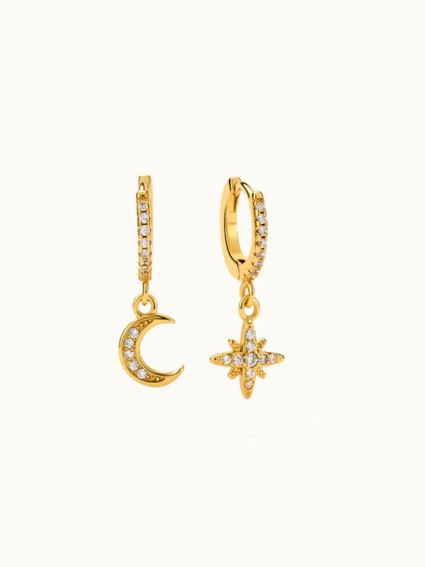 Moon And Star Zircon Hoop Ohrringe