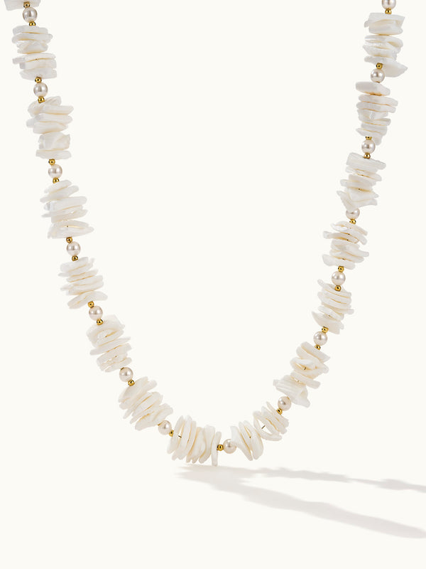 White Puka Shell Pearl Kette