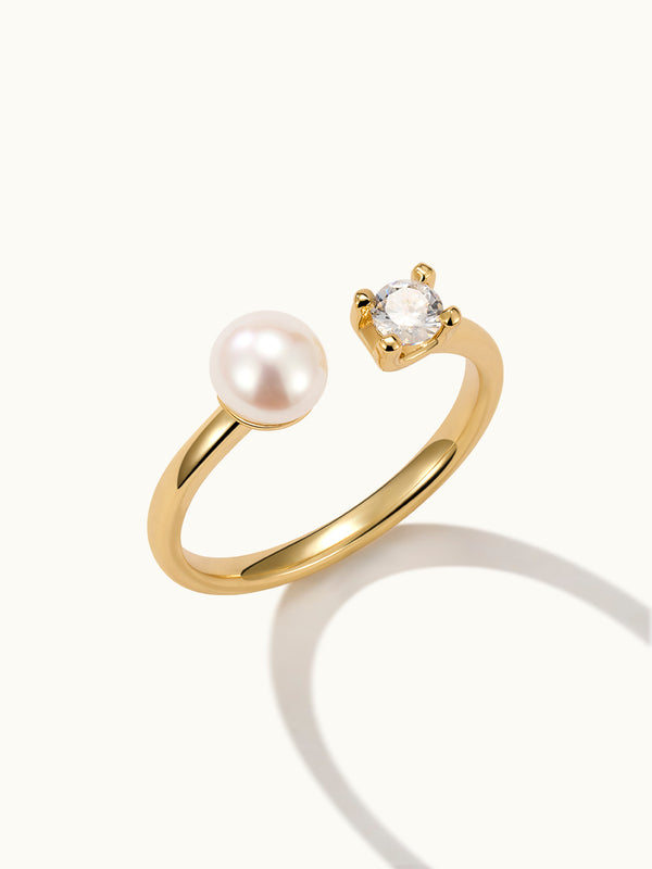 Freshwater Pearl With Zirkonia Open Ring