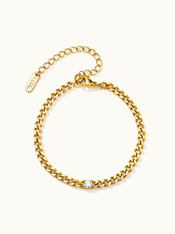 Zirkonia Solitaire Cuban Link Armband