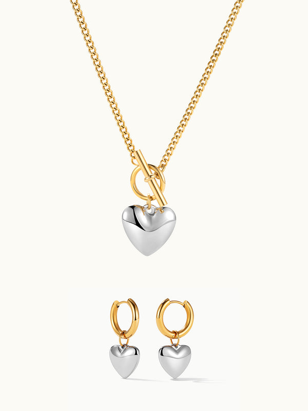 Mix Metal Heart Kette & Ohrringe Set