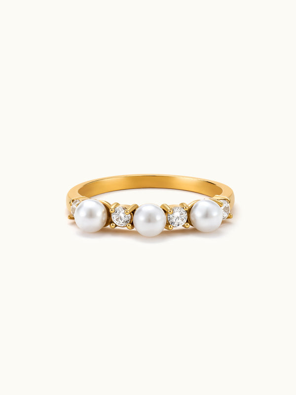 Single Row Diamond Pearl Ring