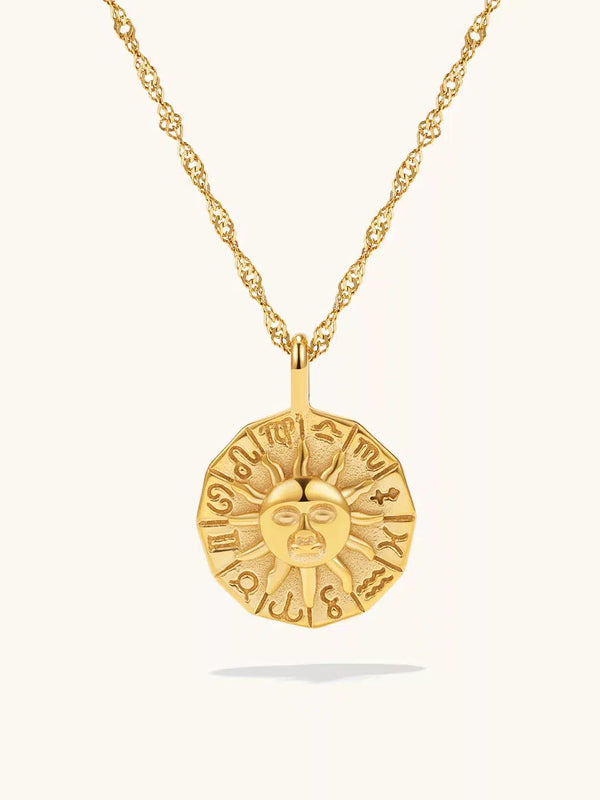 Vintage Zodiac Sun Pendant Kette
